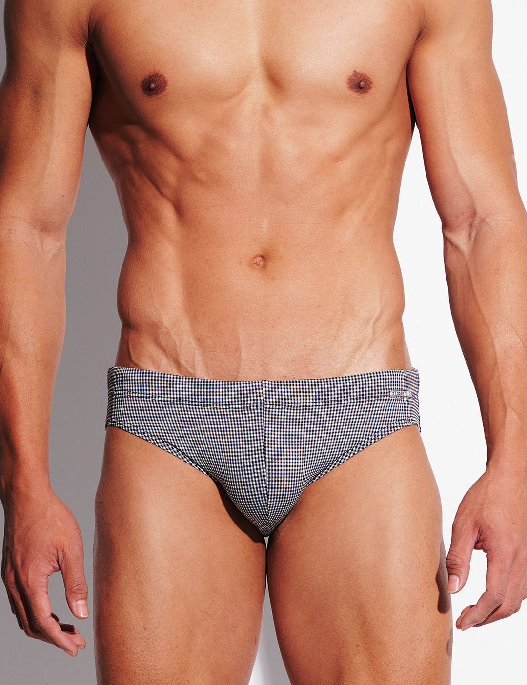 Micro-Check Swim Briefs – Removable Cup &amp; Sculpt Low Rise Fit S3628