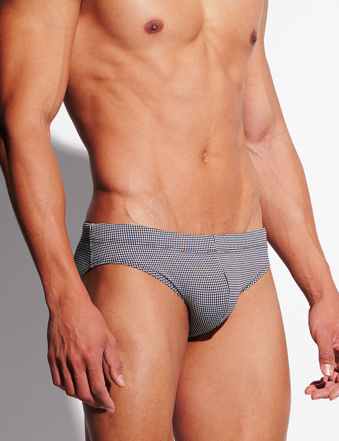 Micro-Check Swim Briefs – Removable Cup &amp; Sculpt Low Rise Fit S3628