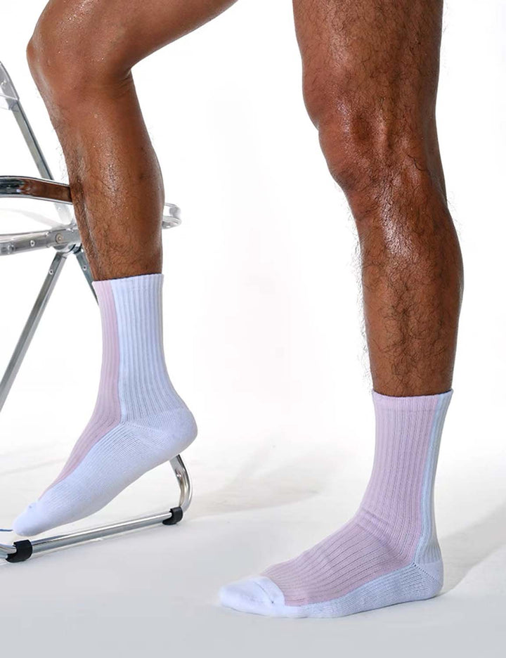 Pink Block Sport Crew Socks
