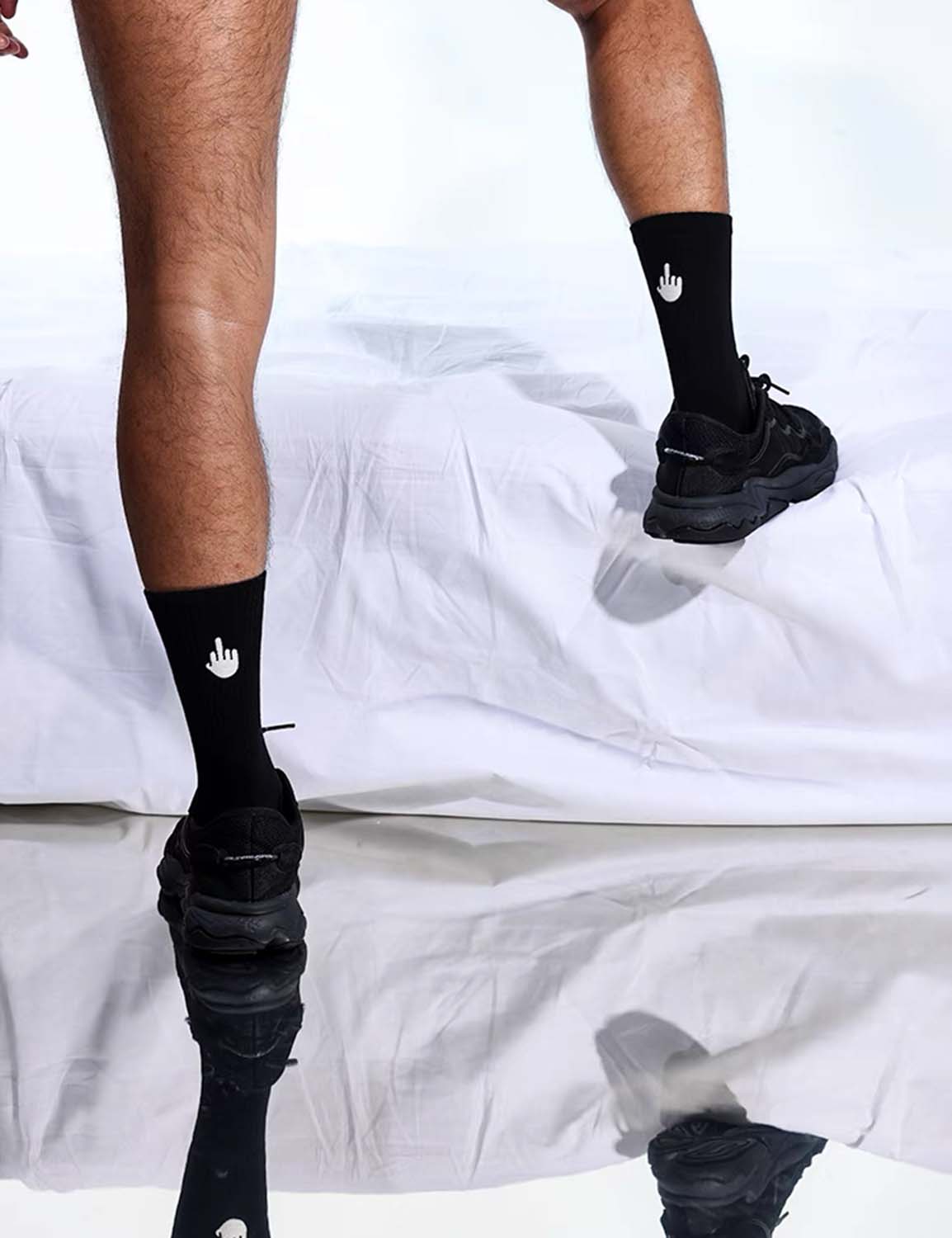 Reflective Middle Finger Thin Crew Socks