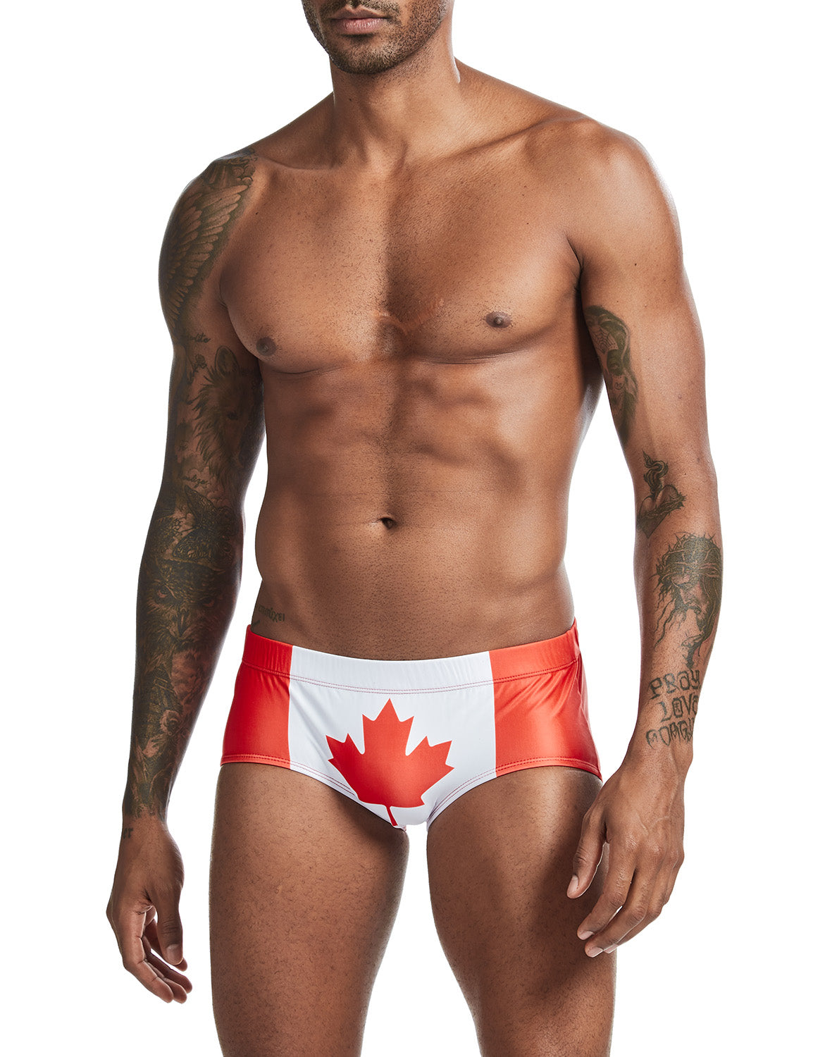 Mens Boxer Brief Swimsuit Canada Flag Swimwear Swimsuits Swim