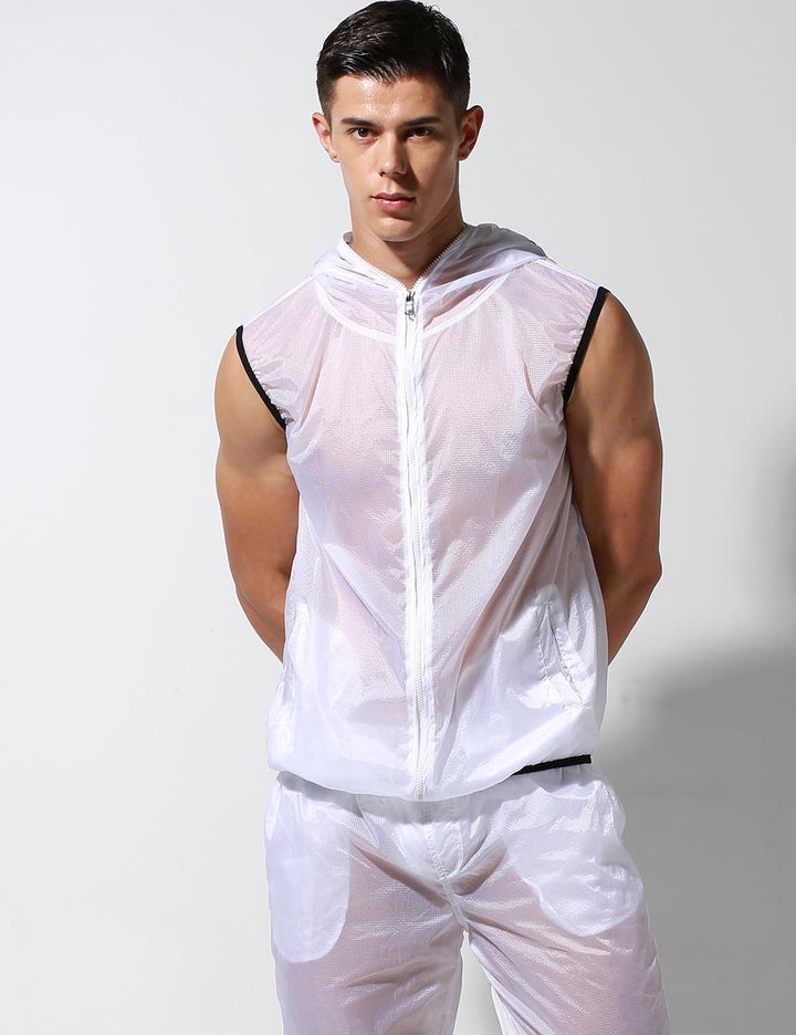 Translucent Quick-Dry Sport Sleeveless Hooded Jacket S2901
